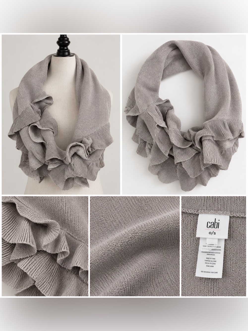 CAbi Ruffle Infinity Scarf in Taupe